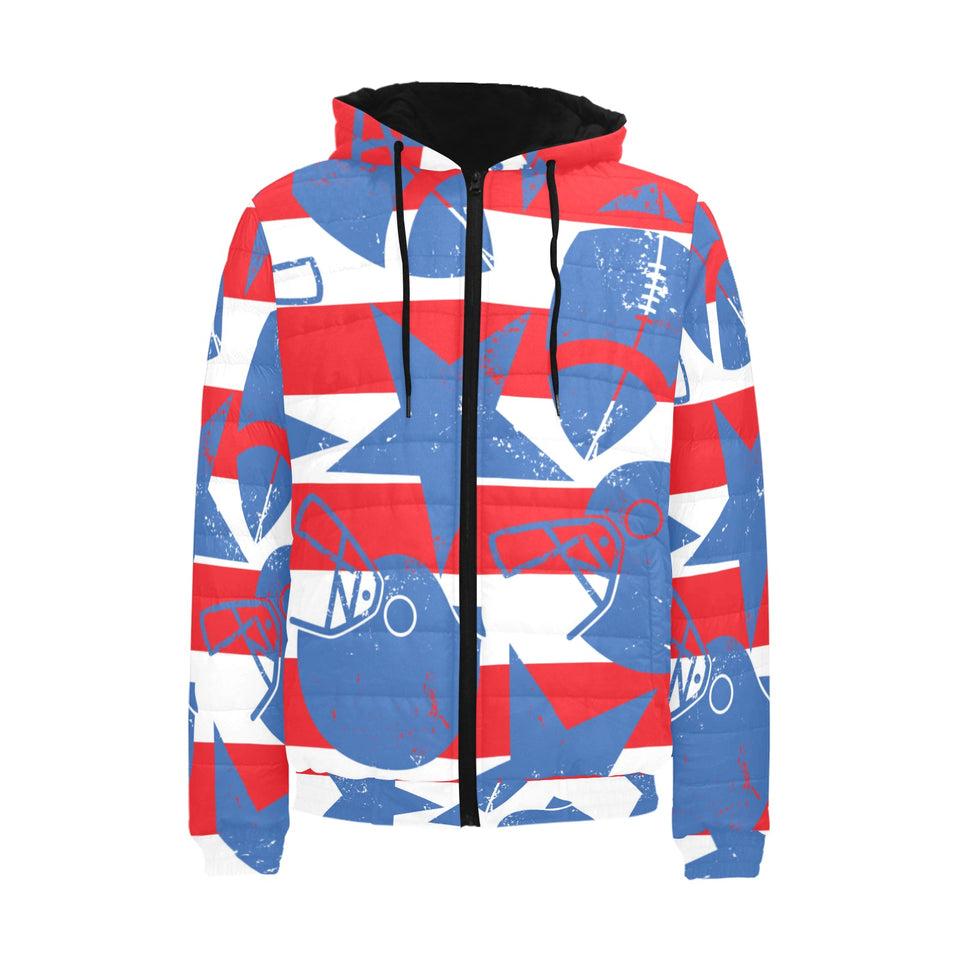 American football ball star stripes pattern Men's Padded Hooded Jacket