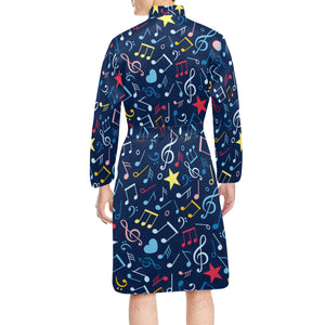 Music Notes Pattern Print Design 03 Men's Long Sleeve Belted Night Robe