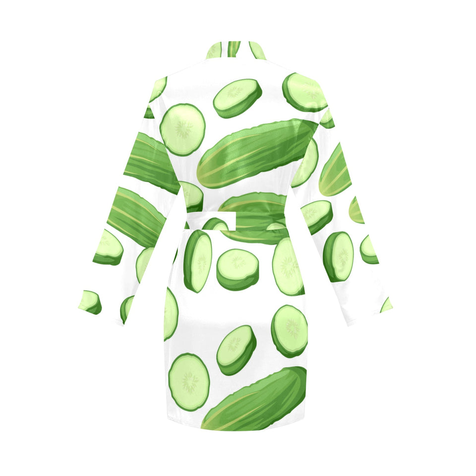 cucumber whole slices pattern Women's Long Sleeve Belted Night Robe