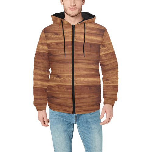 Wood Printed Pattern Print Design 04 Men's Padded Hooded Jacket