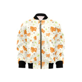 Cute brown pomeranian paw leave bone pattern Kids' Boys' Girls' Bomber Jacket