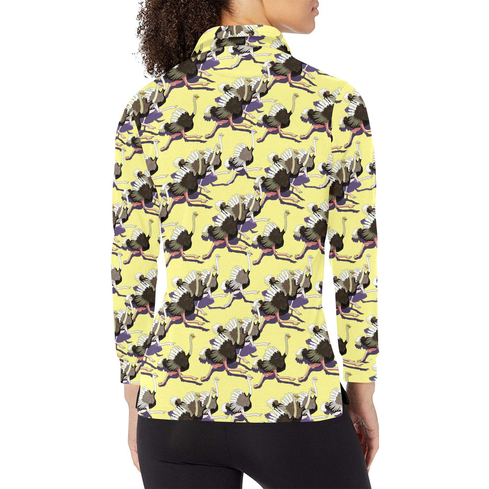 Ostrich Pattern Print Design 04 Women's Long Sleeve Polo Shirt