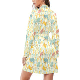 Hippopotamus Pattern Print Design 04 Women's Long Sleeve Belted Night Robe