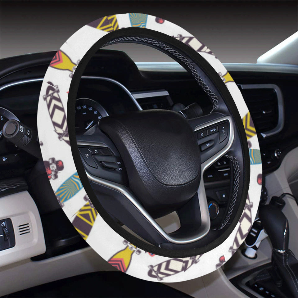 Skate Board Pattern Print Design 05 Car Steering Wheel Cover