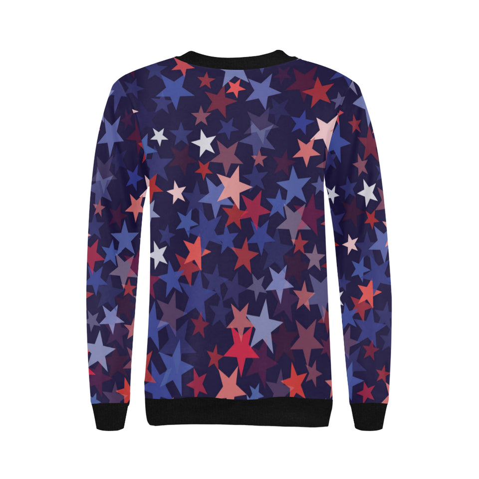 Red blue star pattern Women's Crew Neck Sweatshirt