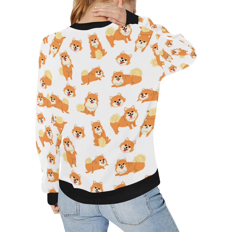 Brown pomeranian pattern Women's Crew Neck Sweatshirt
