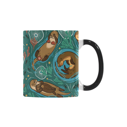 cute brown sea otters ornamental seaweed corals gr Morphing Mug Heat Changing Mug