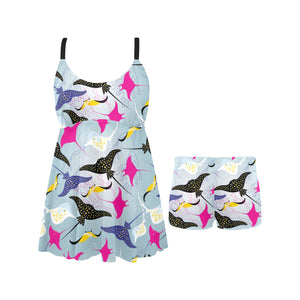 Stingray Pattern Print Design 01 Chest Sexy Pleated Two Piece Swim Dress