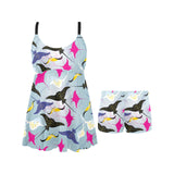 Stingray Pattern Print Design 01 Chest Sexy Pleated Two Piece Swim Dress