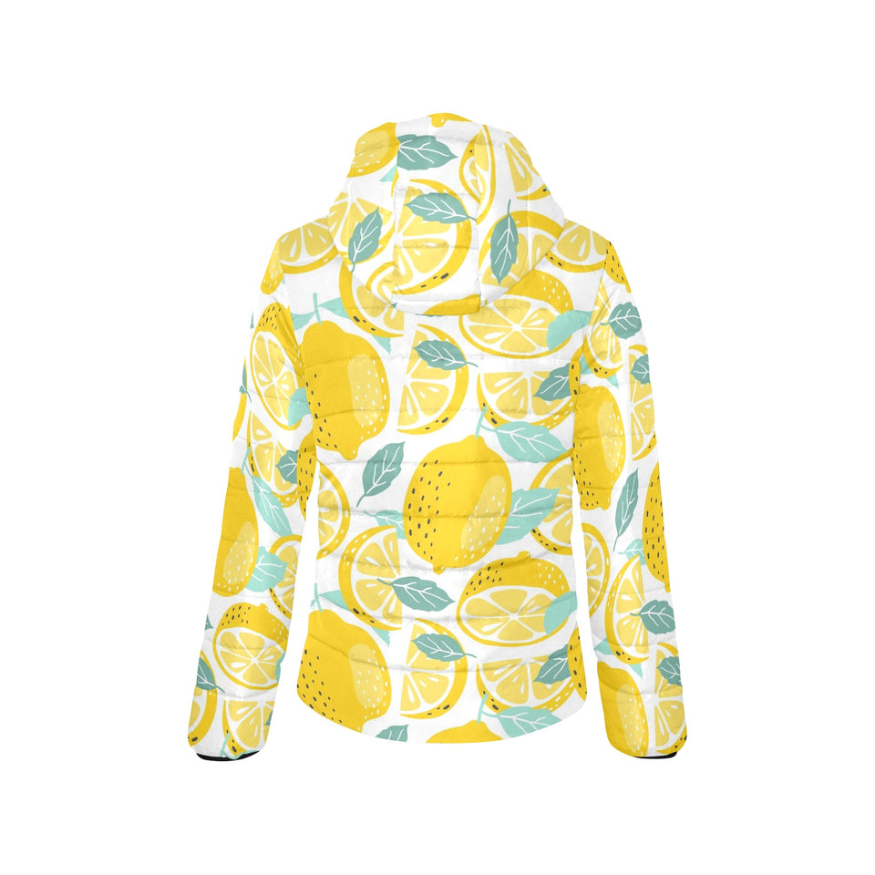 lemon design pattern Women's Padded Hooded Jacket