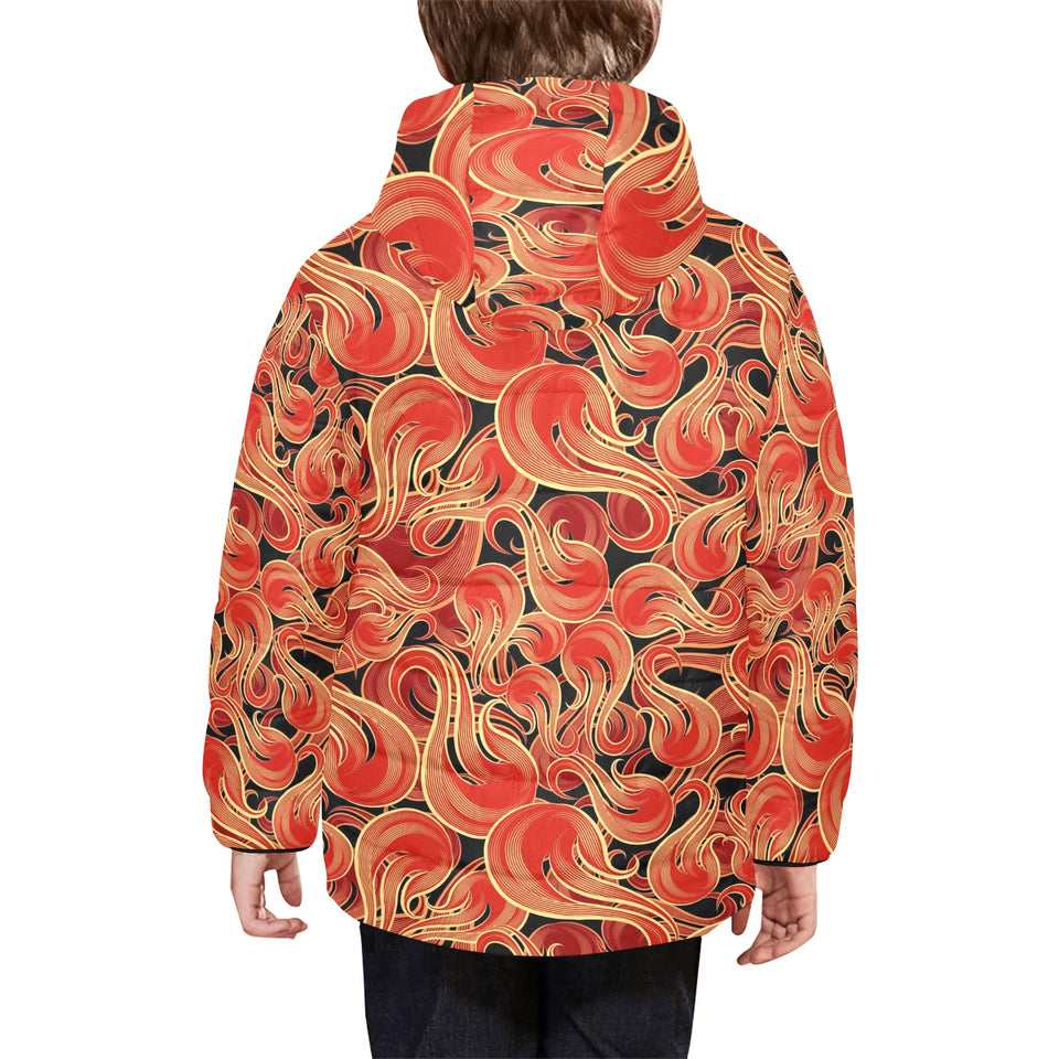 Fire flame pattern Kids' Boys' Girls' Padded Hooded Jacket