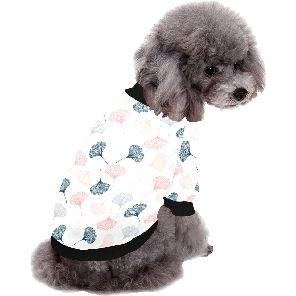 Black Gray Cream coral ginkgo leaves pattern All Over Print Pet Dog Round Neck Fuzzy Shirt
