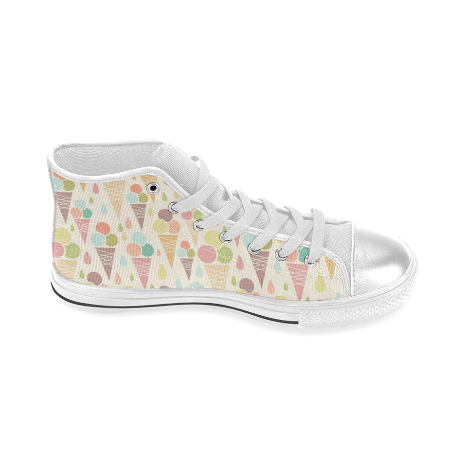 Ice cream cone pattern Women's High Top Canvas Shoes White