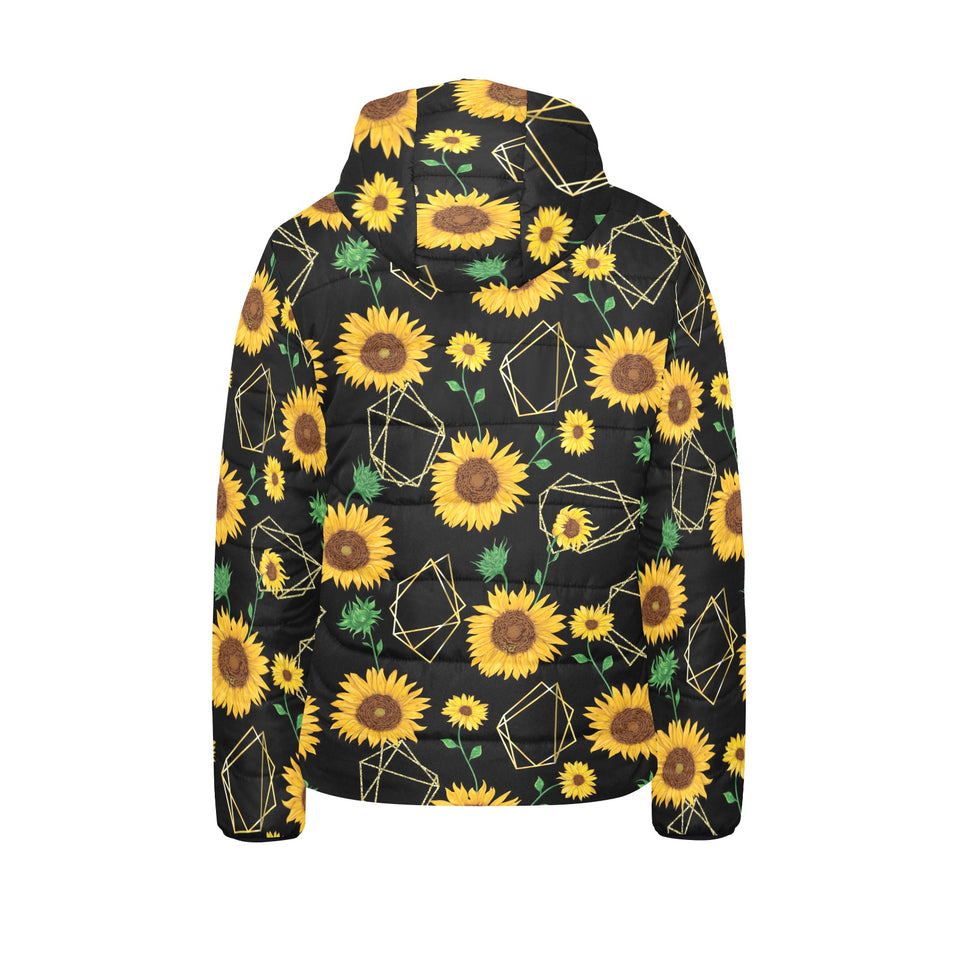 sunflower golden polygonal shapes Kids' Boys' Girls' Padded Hooded Jacket