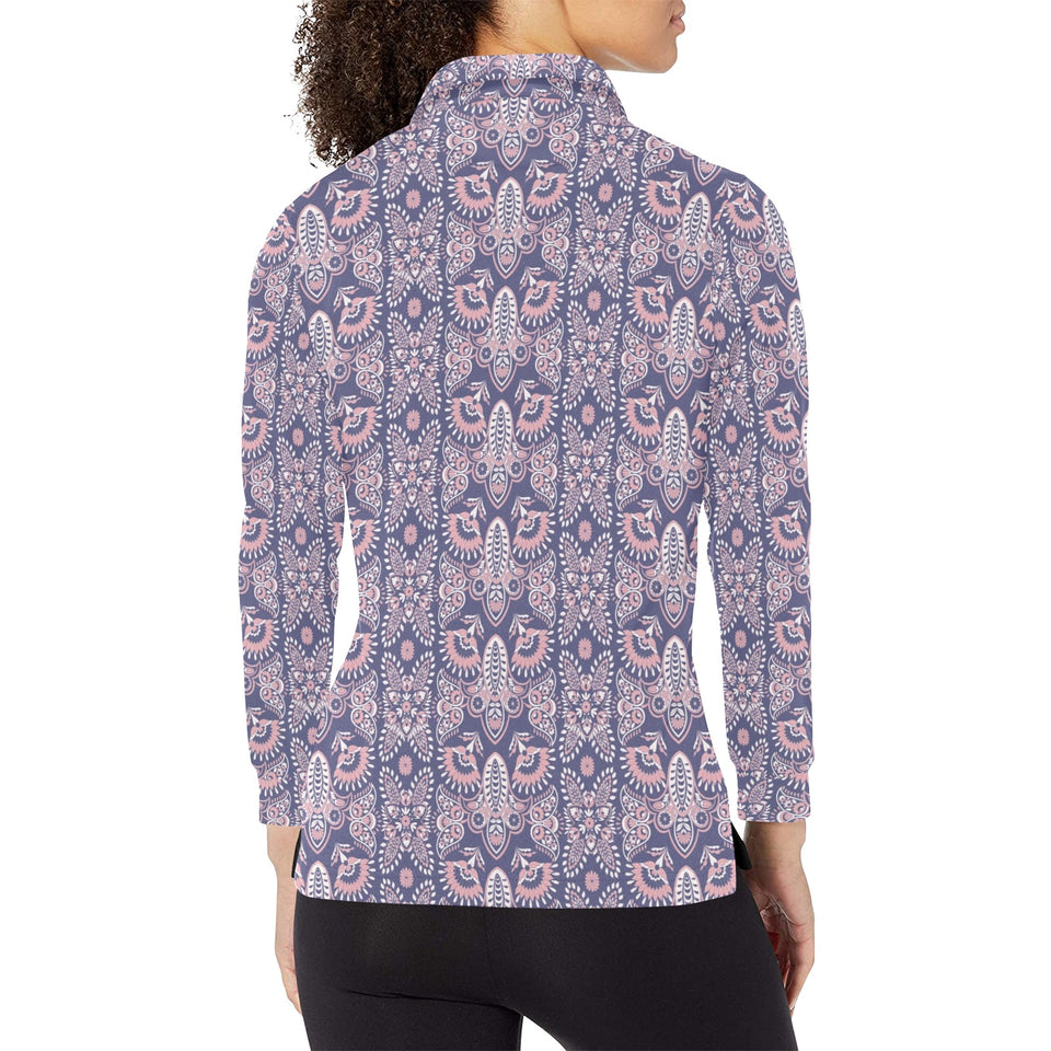 Indian Batik Style pattern Women's Long Sleeve Polo Shirt