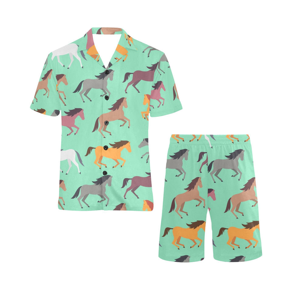 Colorful horses pattern Men's V-Neck Short Pajama Set