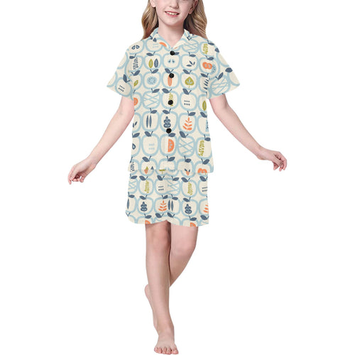 apples leaves pattern Kids' Boys' Girls' V-Neck Short Pajama Set