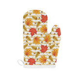 Maple leaf oak leaf acorns beige striped backgroun Heat Resistant Oven Mitts