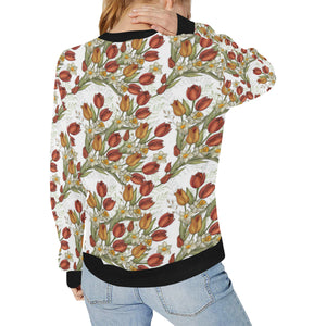 Red tulips and daffodils pattern Women's Crew Neck Sweatshirt