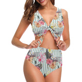 Colorful orchid flower pattern Chest Bowknot High Waisted Bikini Swimsuit