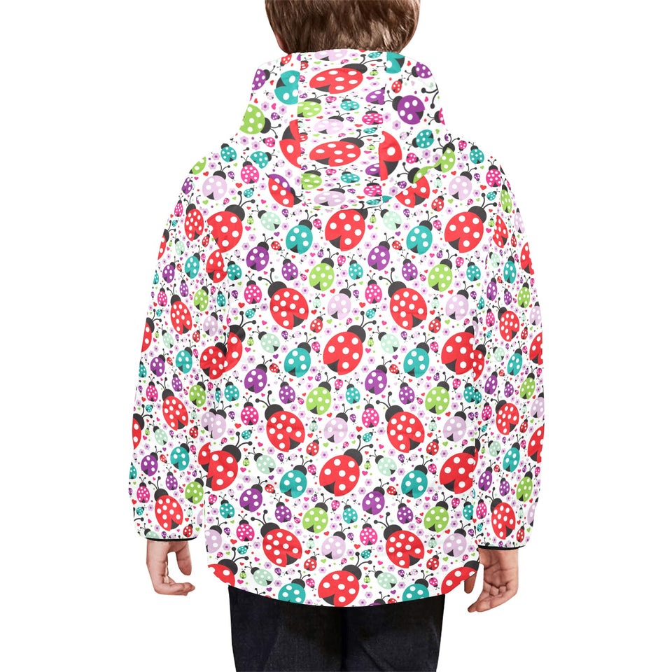 Ladybug Pattern Print Design 03 Kids' Boys' Girls' Padded Hooded Jacket