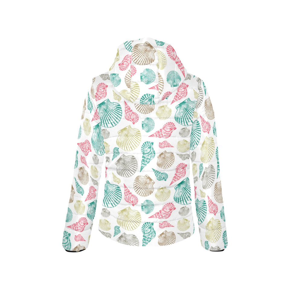 Colorful shell pattern Women's Padded Hooded Jacket