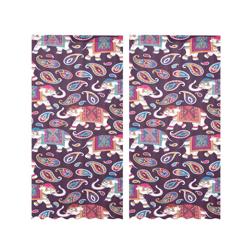 Elephant indian style ornament pattern Gauze Curtain