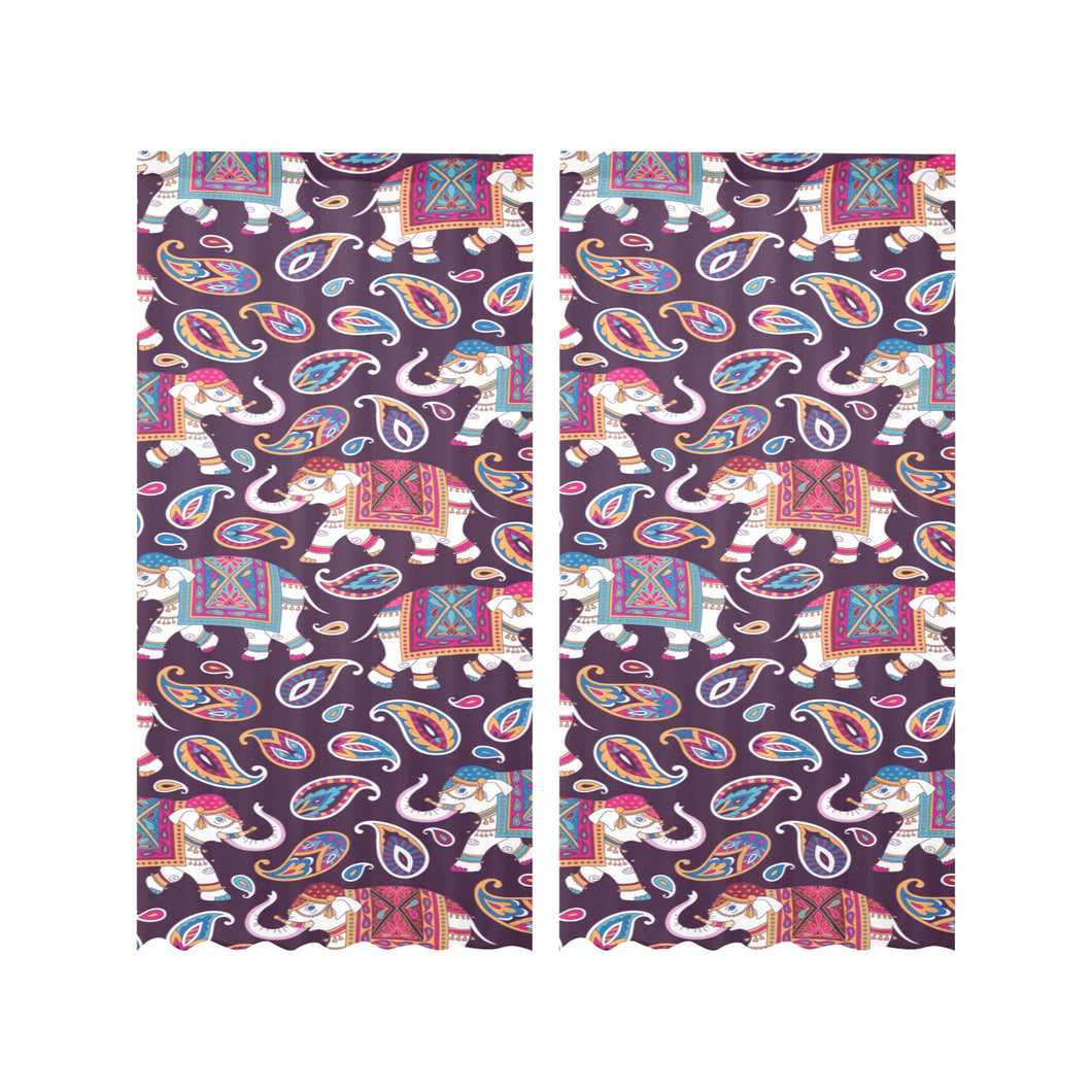 Elephant indian style ornament pattern Gauze Curtain
