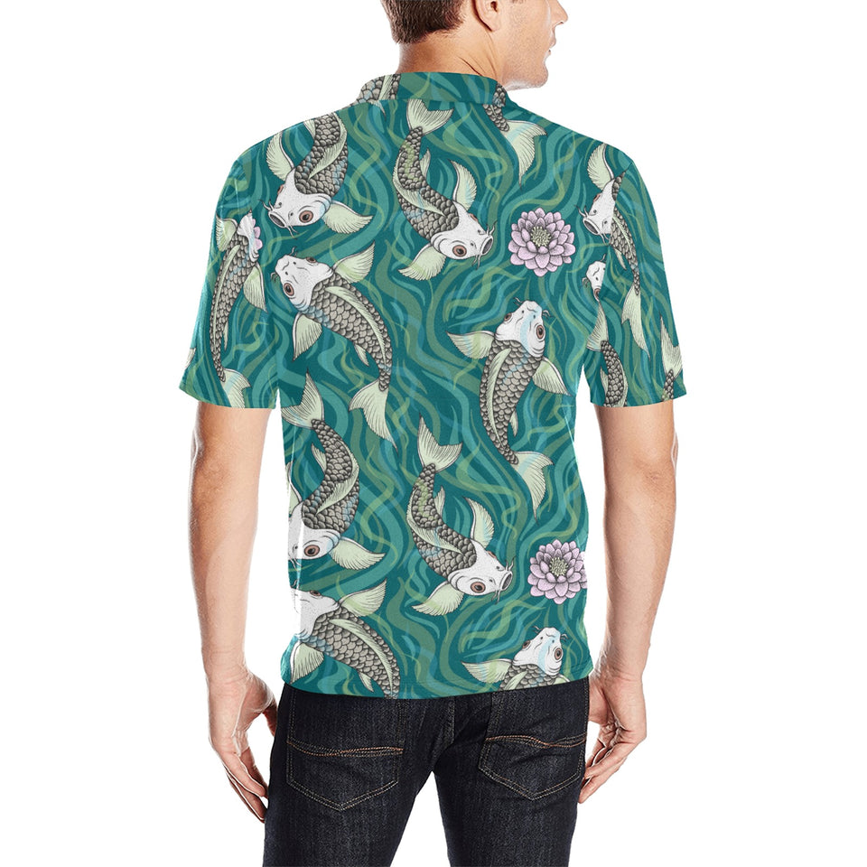 Koi Fish Carp Fish lotus pattern Men's All Over Print Polo Shirt