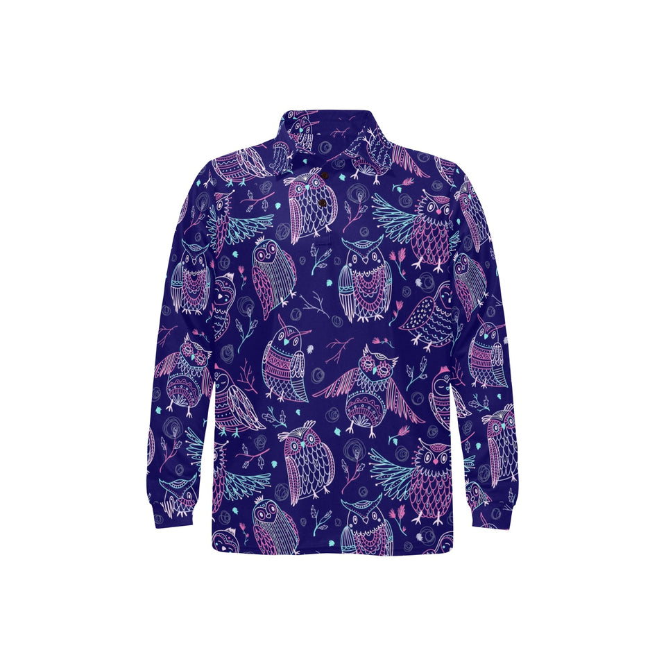 Cute owls pattern boho style ornament Men's Long Sleeve Polo Shirt