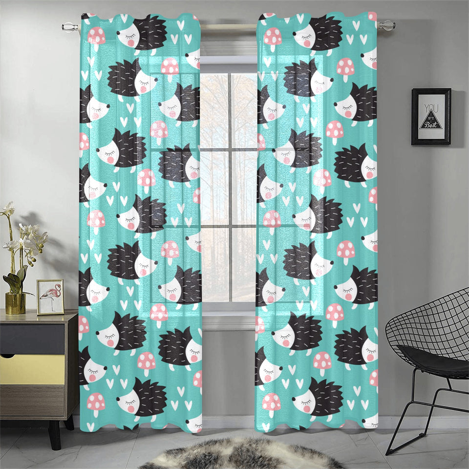 Hedgehog Pattern Print Design 03 Gauze Curtain