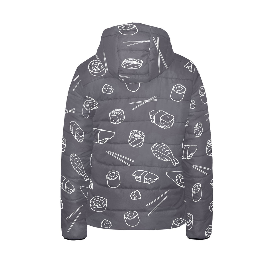 sushi pattern black background Kids' Boys' Girls' Padded Hooded Jacket