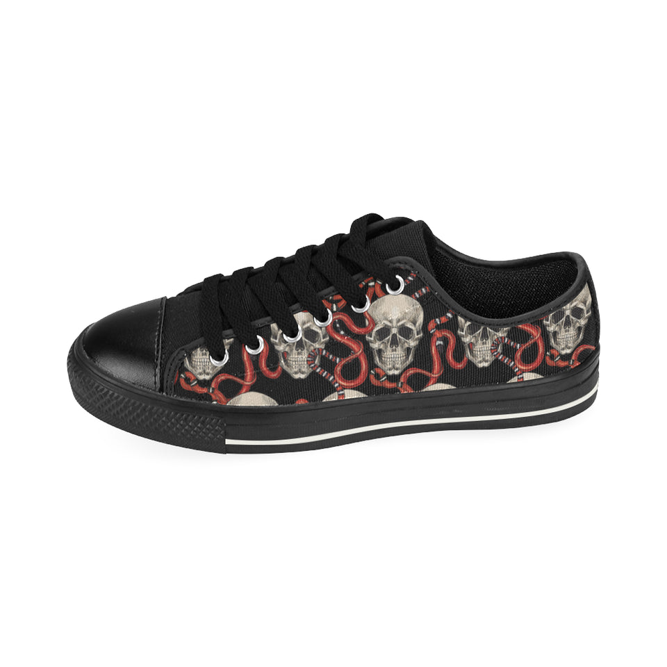 Red snake skull pattern Men's Low Top Canvas Shoes Black
