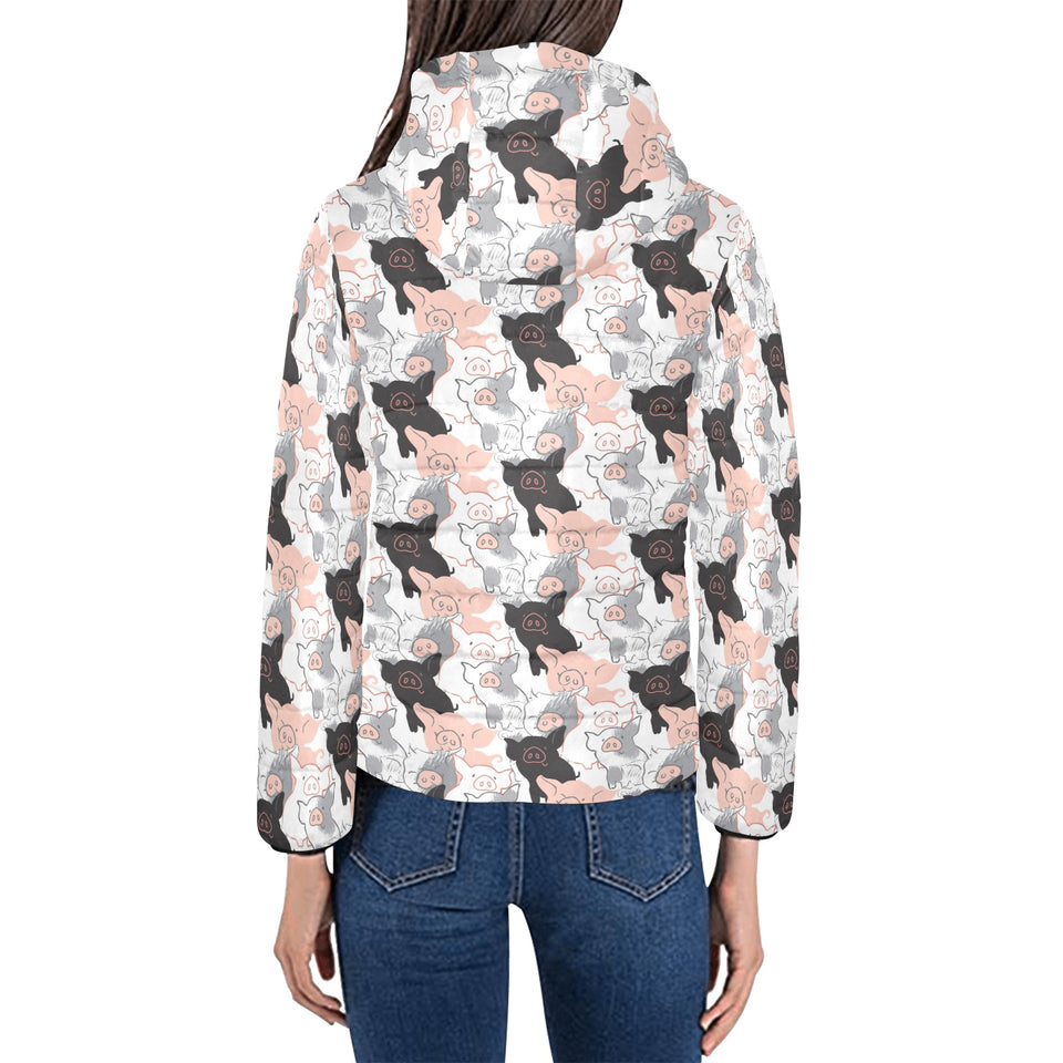 Pig Pattern Print Design 05 Women's Padded Hooded Jacket