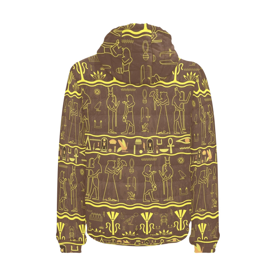 Egypt Hieroglyphics Pattern Print Design 03 Men's Padded Hooded Jacket