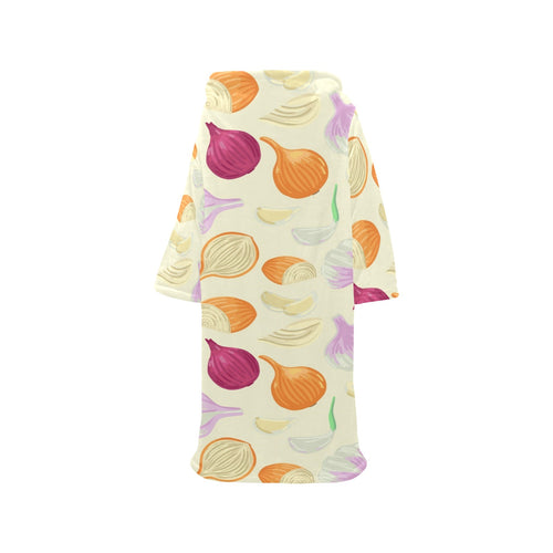 Onion garlic white red pattern Blanket Robe with Sleeves