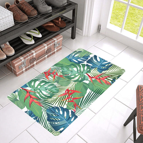 heliconia palm and monstera leaves pattern Doormat