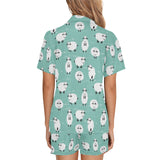 Cute sheep green background Women's V-Neck Short Pajama Set