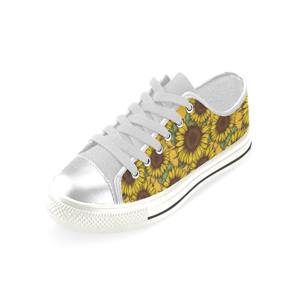 Sunflower pattern Women's Low Top Canvas Shoes White