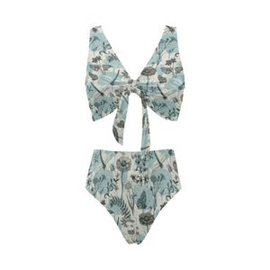 Dragonfly Butterfly Plants insect flower vintage s Chest Bowknot High Waisted Bikini Swimsuit