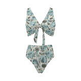 Dragonfly Butterfly Plants insect flower vintage s Chest Bowknot High Waisted Bikini Swimsuit