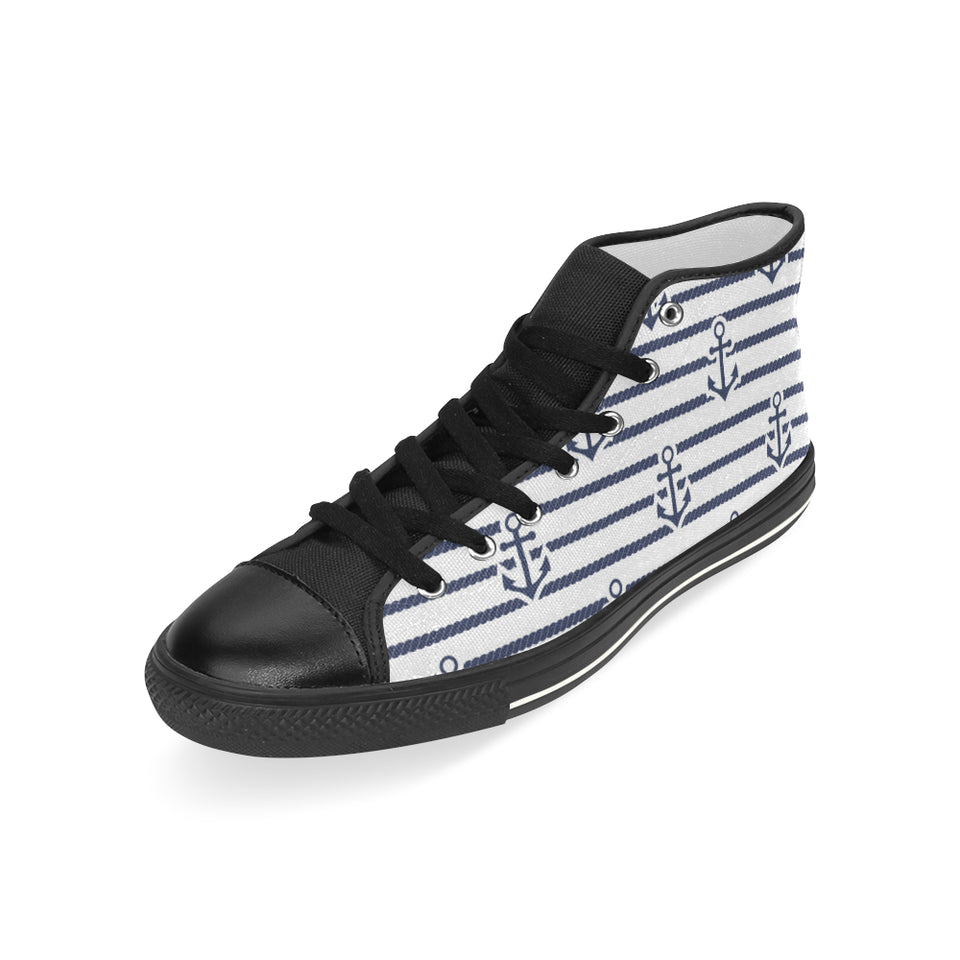 Anchor rope nautical  pattern Men's High Top Canvas Shoes Black