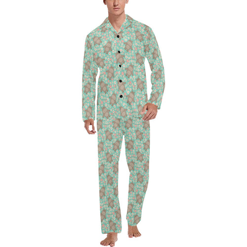 Hippopotamus Pattern Print Design 02 Men's Long Pajama Set