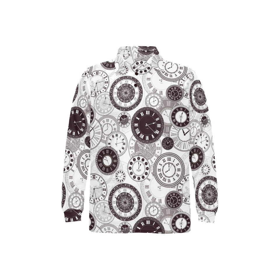 Classic vintage clock pattern Men's Long Sleeve Polo Shirt