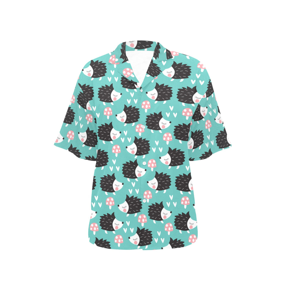 Hedgehog Pattern Print Design 03 Women's All Over Print Hawaiian Shirt