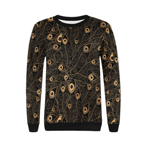 Gold peacock feather pattern Women's Crew Neck Sweatshirt