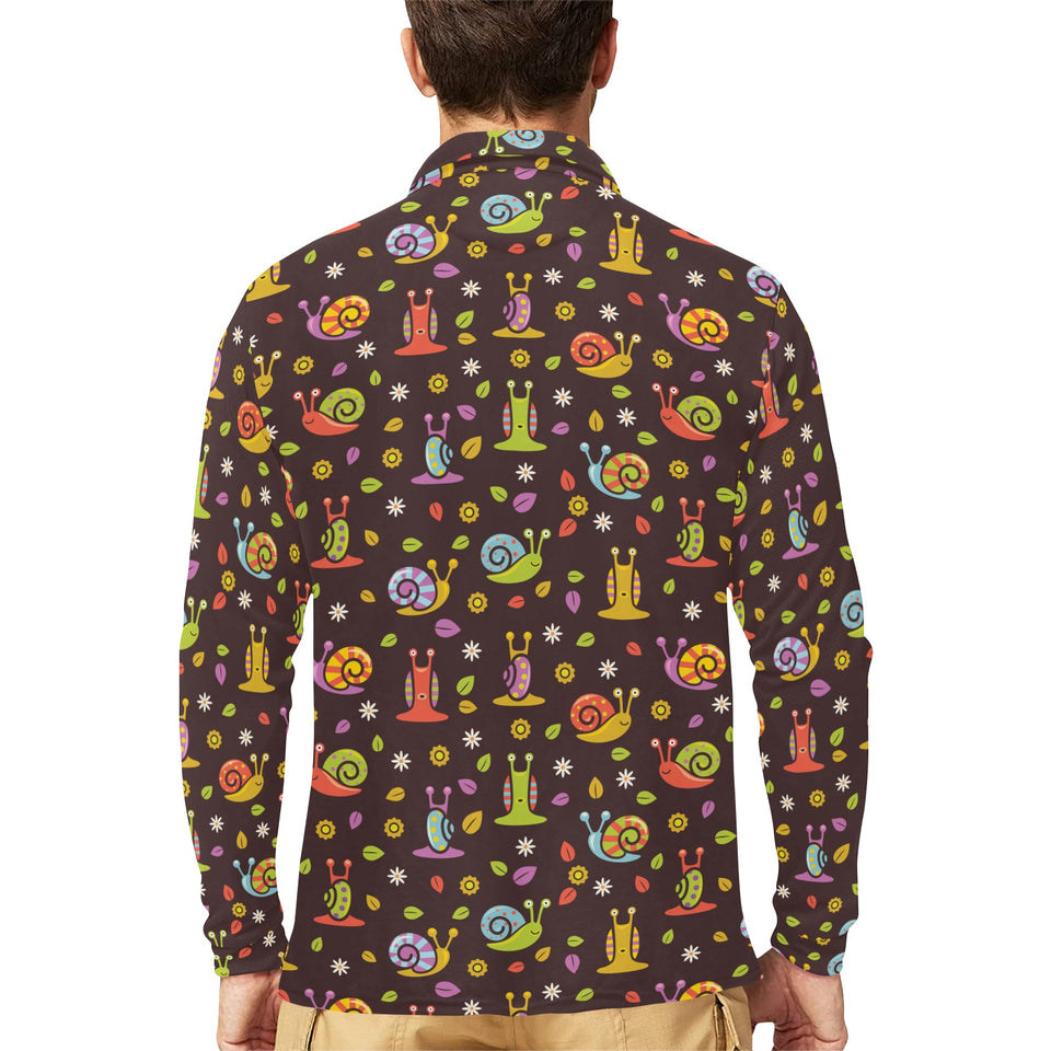 Snail Pattern Print Design 02 Men's Long Sleeve Polo Shirt