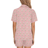 Cute hamster cheese pattern pink background Women's V-Neck Short Pajama Set