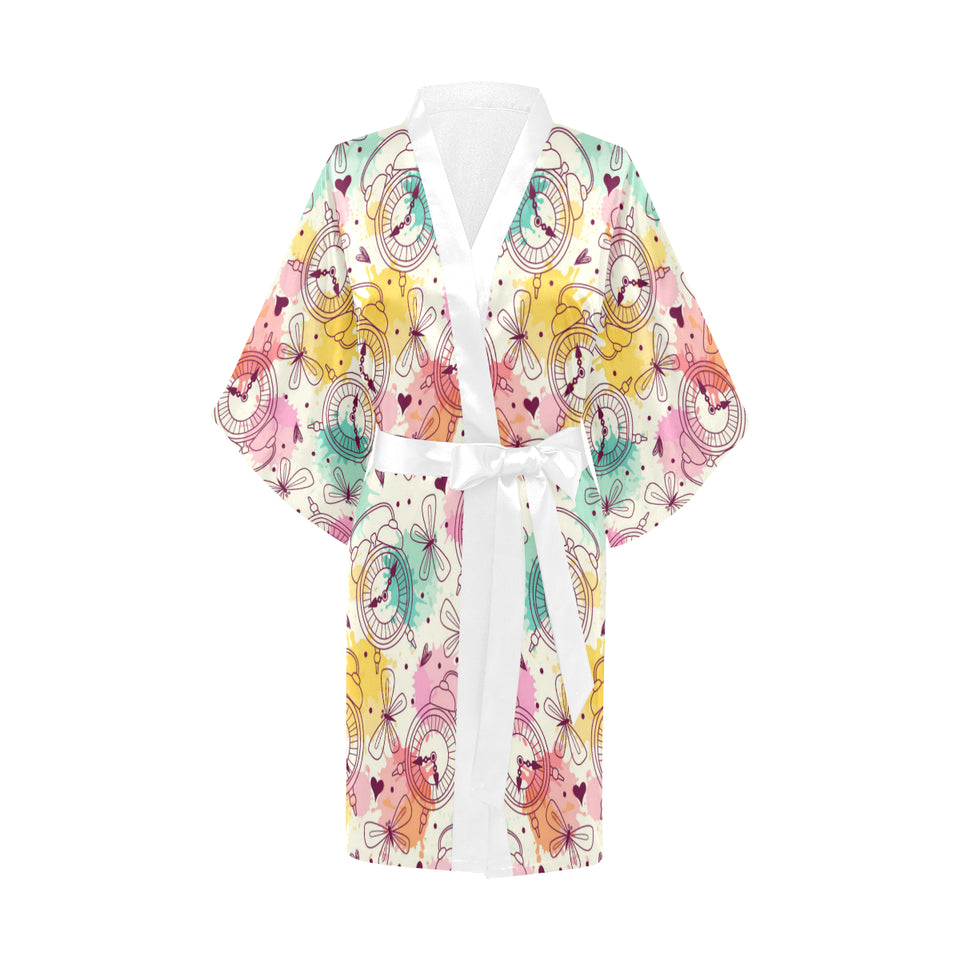 Clock butterfly pattern Women's Short Kimono Robe