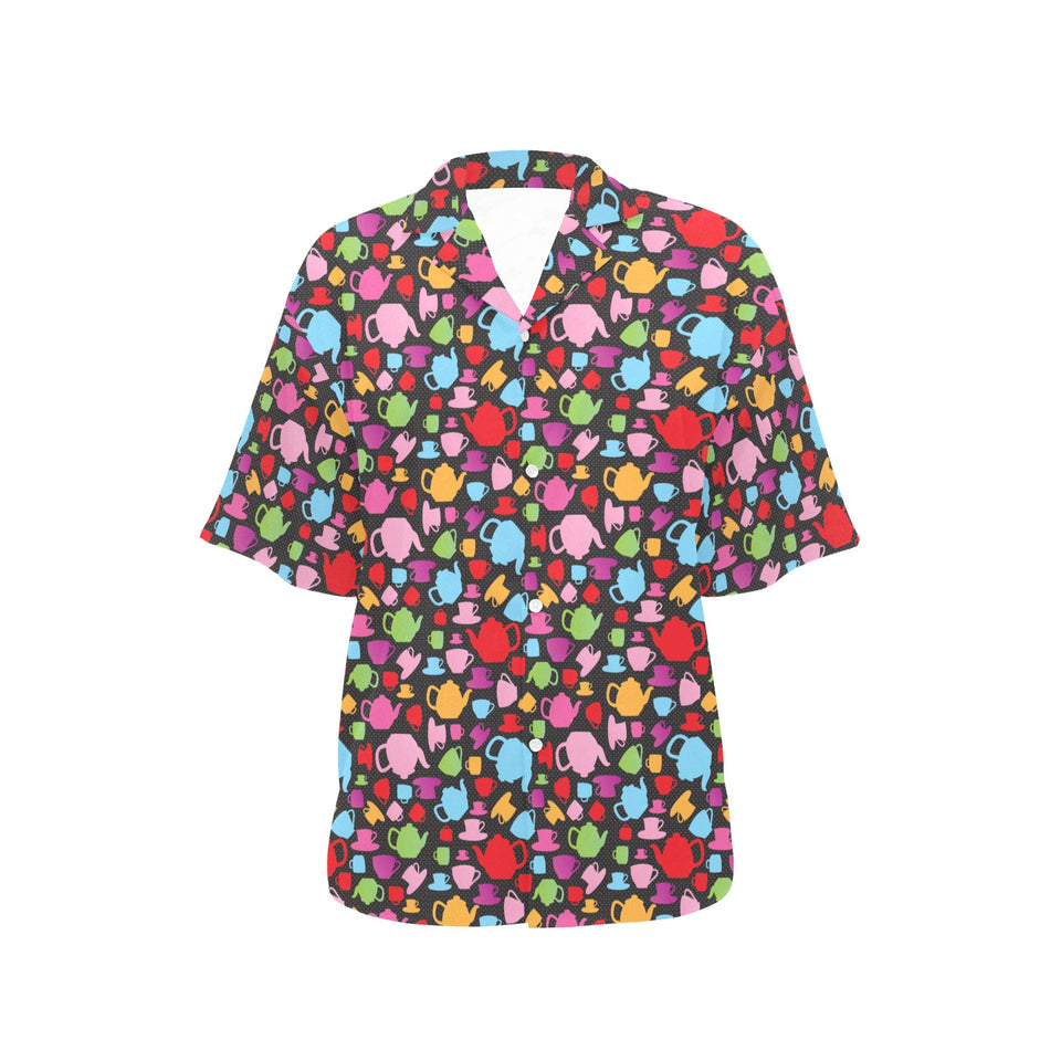 Tea pots Pattern Print Design 01 Women's All Over Print Hawaiian Shirt